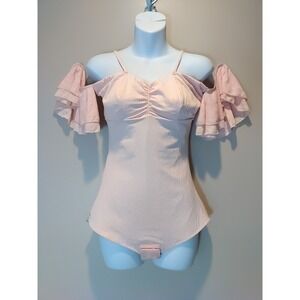 Dk Clothing Dusty Pink Pin Up Cold Shoulder Sheer Backside One Piece Size 2XL‎